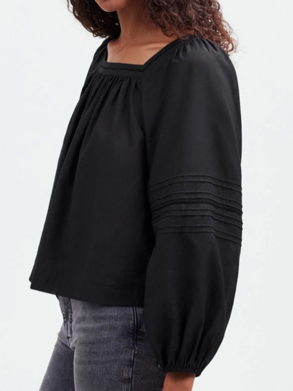 MADEWELL BLACK PEASANT SQUARE NECK BALLOON SLEEVE FLOWY STAPLE TOP